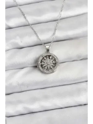 316L Çelik Zincir Gümüş Renk Kutup Yıldızı Kapaklı Model Kadın Kolye