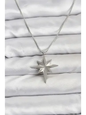 316L Çelik Zincir Gümüş Renk Kutup Yıldızı Model 60 cm Zincir Kadın Kolye
