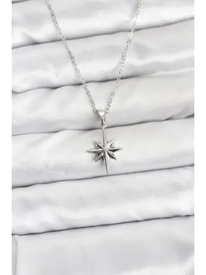 316L Çelik Zincir Gümüş Renk Kutup Yıldızı Model Kadın Kolye