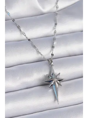  Zincir Gümüş  Kutup Yıldızı Model  Çelik Kolye