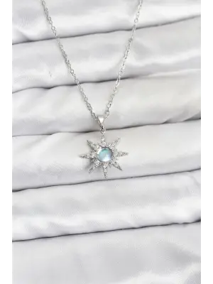 316L Çelik Zincir Gümüş Renk Kutup Yıldızı Model Zirkon Taşlı Kadın Kolye