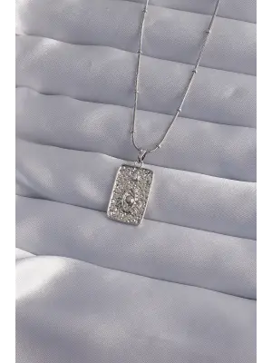  Zincir Gümüş  Lazer İşlemeli Göz Figür Tarot Çelik Kolye