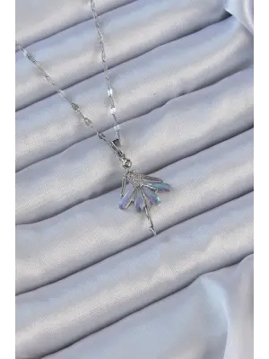  Zincir Gümüş  Mavi Mor Zirkon Taşlı Balerin Çelik Kolye