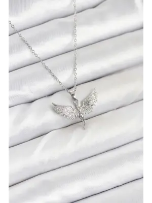 316L Çelik Zincir Gümüş Renk Melek Model Kadın Kolye