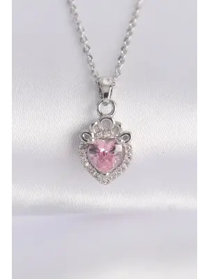  Zincir Gümüş  Pembe Zirkon Taşlı Rapunzel Çelik Kolye