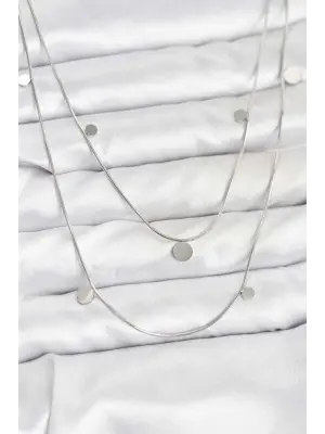 316L Çelik Zincir Gümüş Renk Pullu Kadın Kolye