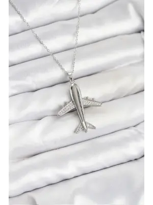 316L Çelik Zincir Gümüş Renk Uçak Model Kadın Kolye