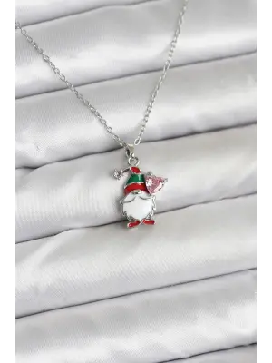 316L Çelik Zincir Gümüş Renk Yılbaşı Teması Kadın Kolye