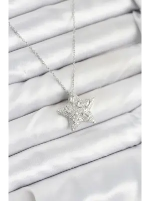 316L Çelik Zincir Gümüş Renk Yıldız Model Kadın Kolye