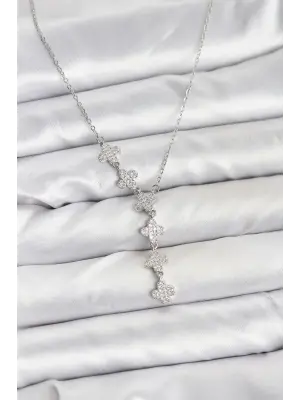 316L Çelik Zincir Gümüş Renk Yonca Model Kadın Kolye