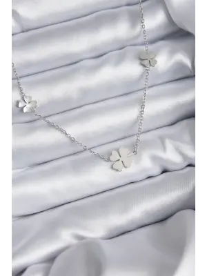 316L Çelik Zincir Gümüş Renk Yonca Model Kadın Kolye