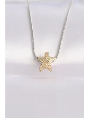  Zincir Gümüş  Zincirli Altın  Deniz Yıldızı Tasarımlı Çelik Kolye