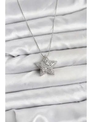 316L Çelik Zincir Gümüş Renk Zincirli Gümüş Yıldız Model Kadın Kolye