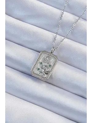  Zincir Gümüş  Zirkon Taşlı Aslan Figürlü Tarot Çelik Kolye