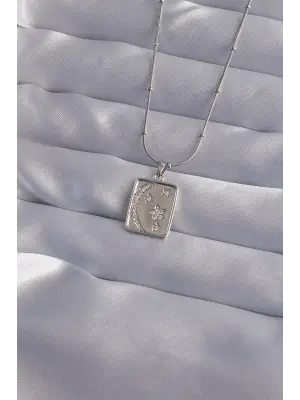  Zincir Gümüş  Zirkon Taşlı Ay Yıldız Figürlü Tarot Çelik Kolye