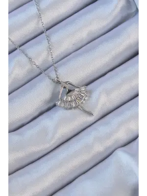  Zincir Gümüş  Zirkon Taşlı Balerin Çelik Kolye