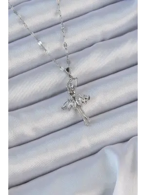  Zincir Gümüş  Zirkon Taşlı Balerin Çelik Kolye