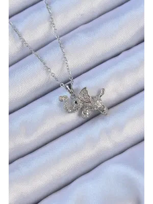 Zincir Gümüş  Zirkon Taşlı Fil Çelik Kolye