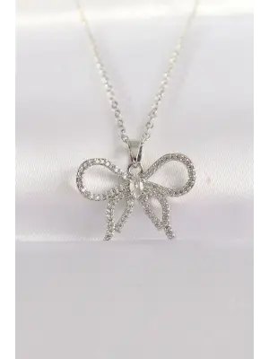  Zincir Gümüş  Zirkon Taşlı Fiyonk Çelik Kolye