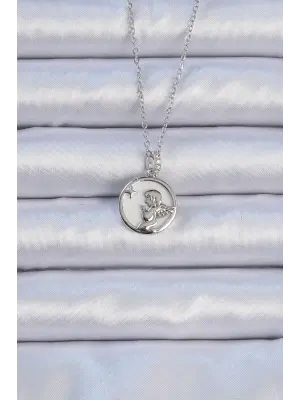  Zincir Gümüş  Zirkon Taşlı Mineli Melek Çelik Kolye