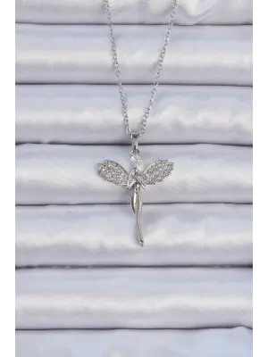  Zincir Gümüş  Zirkon Taşlı Peri Çelik Kolye