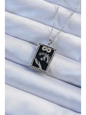  Zincir Gümüş  Zirkon Taşlı Sonsuzluk Figürlü Tarot Çelik Kolye