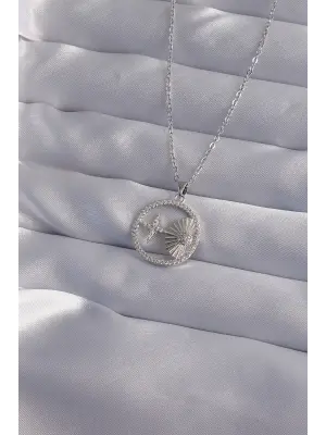  Zincir Gümüş  Zirkon Taşlı Yıldız Figürlü Oval Çelik Kolye