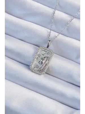  Zincir Gümüş  Zirkon Taşlı Yüz Figürlü Tarot Çelik Kolye