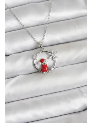 316L Çelik Zincir Gümüş Zirkon Taşlı Yılbaşı Tema Kadın Kolye