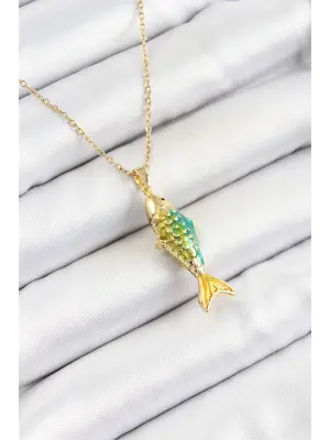 316L Çelik Zincir Karışık Renk Balık Model Gold Kadın Kolye