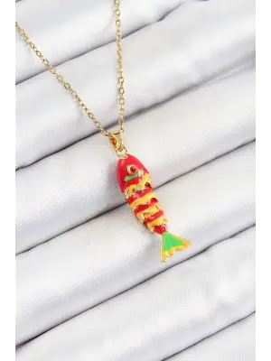 316L Çelik Zincir Karışık Renk Balık Model Gold Kadın Kolye