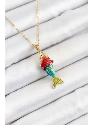 316L Çelik Zincir Karışık Renk Balık Model Gold Kadın Kolye