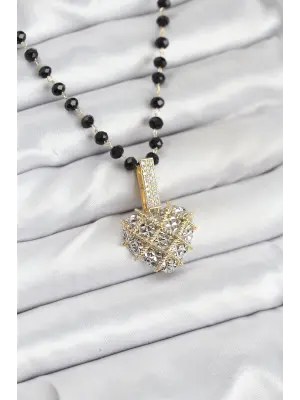 316L Çelik Zincir Kristal Boncuklu Kalpli Kadın Kolye