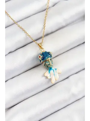 316L Çelik Zincir Mavi Balık Model Gold Renk Kadın Kolye