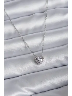  Zincir Zirkon Taşlı Charm  Çelik Kolye