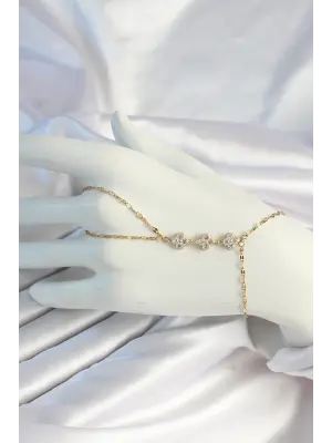 316L Çelik Zincirli Gold Renk Yonca Zirkon Taşlı Şahmeran