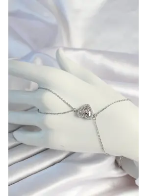 316L Çelik Zincirli Gümüş Renk Kalp Figürlü Zirkon Taşlı Şahmeran