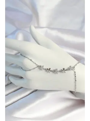 316L Çelik Zincirli Gümüş Renk Zirkon Taşlı Çiçek Şahmeran