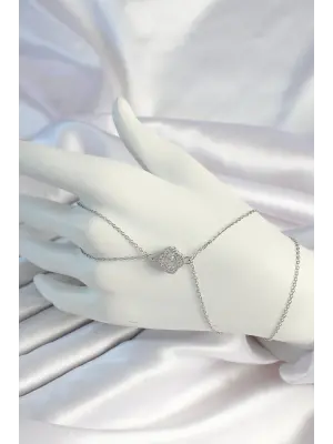 316L Çelik Zincirli Gümüş Renk Zirkon Taşlı Yonca Şahmeran