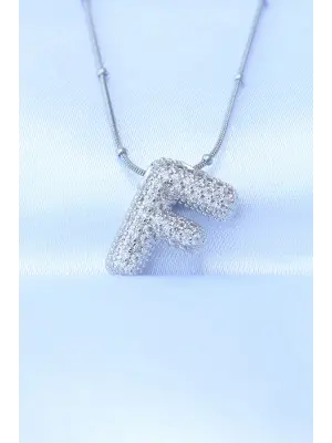  Zincirli Zirkon Taşlı F Harfli Gümüş  Bubble Çelik Kolye