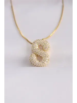  Zincirli Zirkon Taşlı S Harfli Altın  Bubble Çelik Kolye