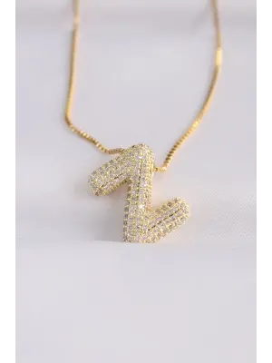  Zincirli Zirkon Taşlı Z Harfli Altın  Bubble Çelik Kolye