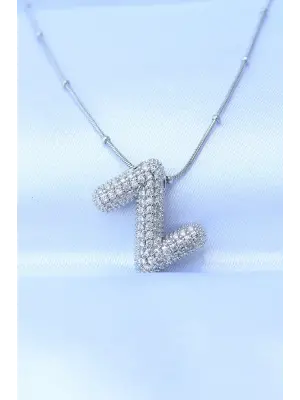  Zincirli Zirkon Taşlı Z Harfli Gümüş  Bubble Çelik Kolye