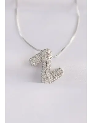  Zincirli Zirkon Taşlı Z Harfli Silver  Bubble Çelik Kolye