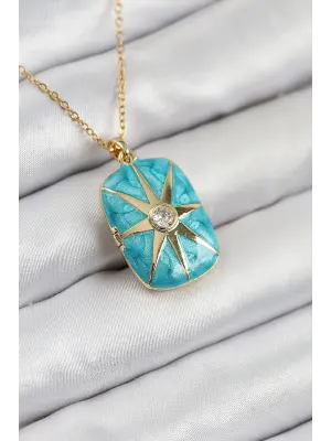 316L Çelik Zirkon Taşlı Açılabilr Kapaklı Kutup Yıldzı Model Gold Renk Kadın Kolye