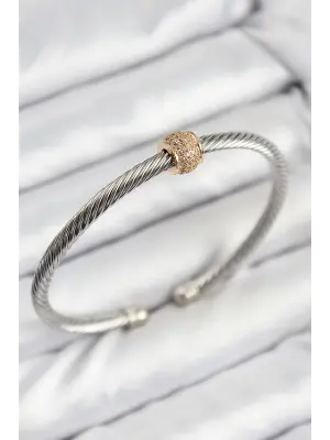 316L Çelik Zirkon Taşlı Burma Model Gold Ve Gümüş Renk Kadın Bileklik