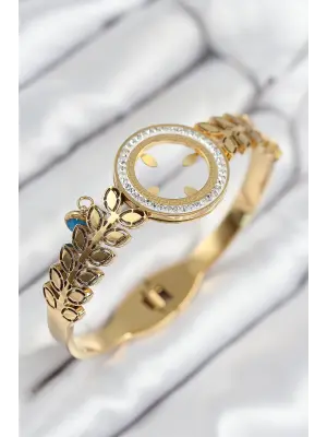 316L Çelik Zirkon Taşlı Çeyrek Takılabilir Gold Renk Kelepçe