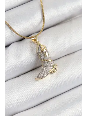 316L Çelik Zirkon Taşlı Çizme Model Gold Renk Kadın Kolye