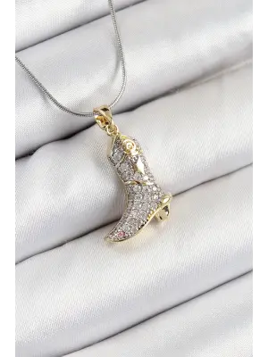 316L Çelik Zirkon Taşlı Çizme Model Gümüş Renk Kadın Kolye