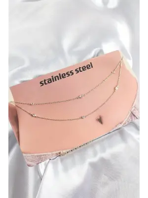 316L Çelik Zirkon Taşlı Damla Model Gold Renk Göbek Zinciri